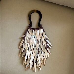 Elegant & brown Cream mother of pearl Mini Bag with Unique Handle